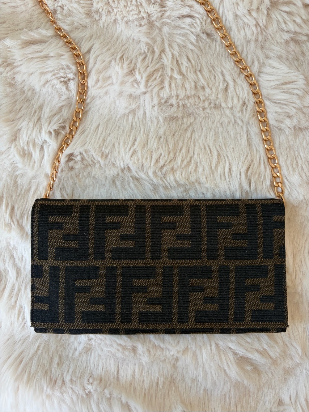Fendi Women FF Monogram Flap Brown Zucca Canvas Long Wallet Made In Italy